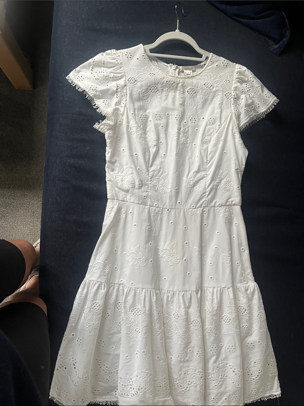Shoshanna White Eyelet Ruffle-Hem Mini Dress